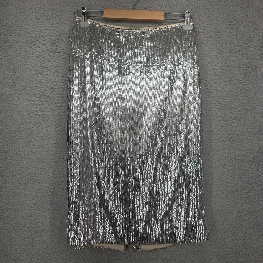 J.Crew Silver Sequin Pencil Skirt Metallic Holiday Party Women Size 2